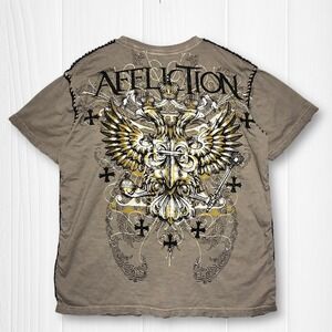 Y2K Affliction Mens Graphic T Shirt Gray Eagle Crest Wings Men's XXL